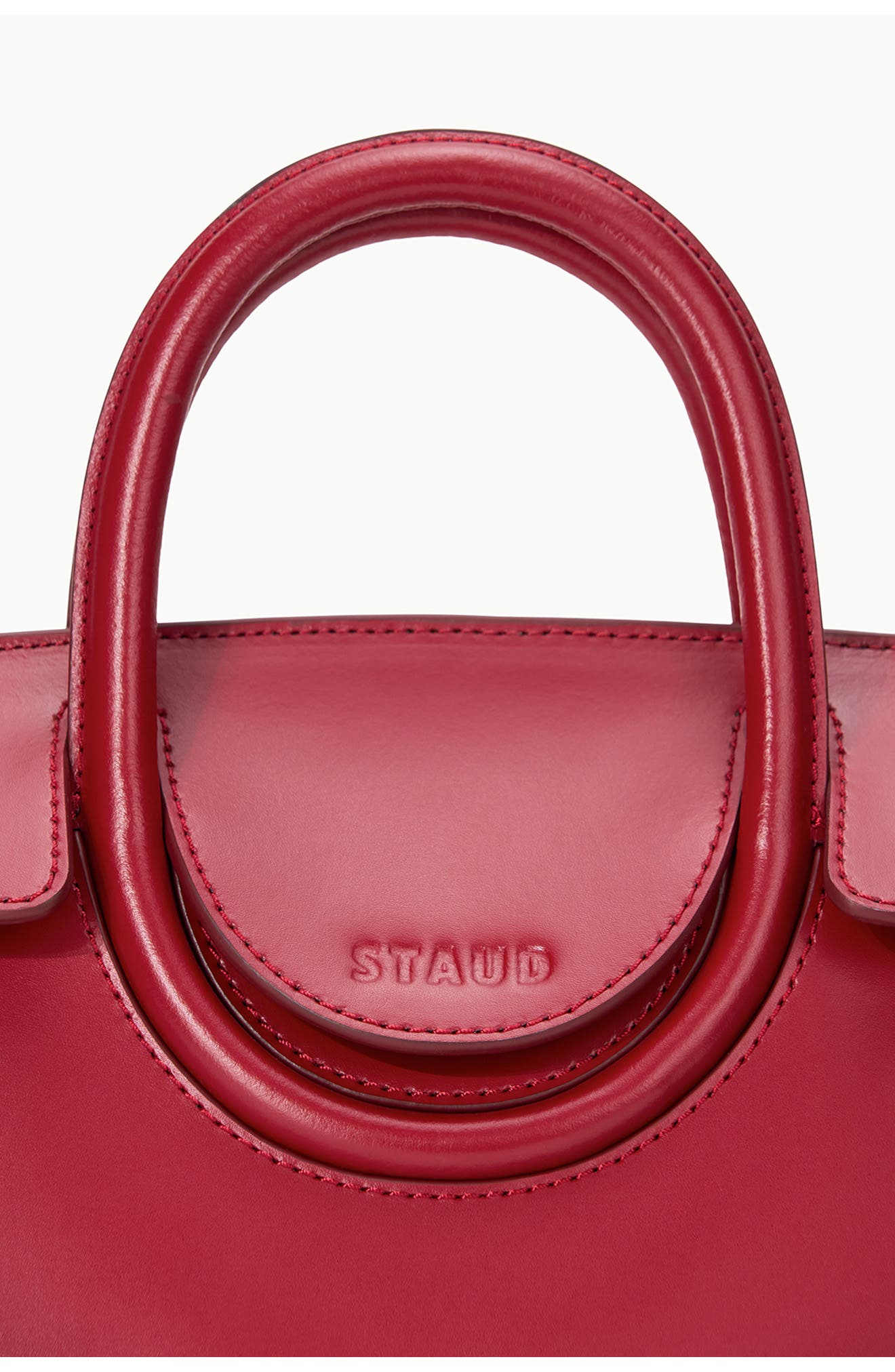 STAUD Mini Maude Leather Carryall Bag, Alternate, color, Rouge