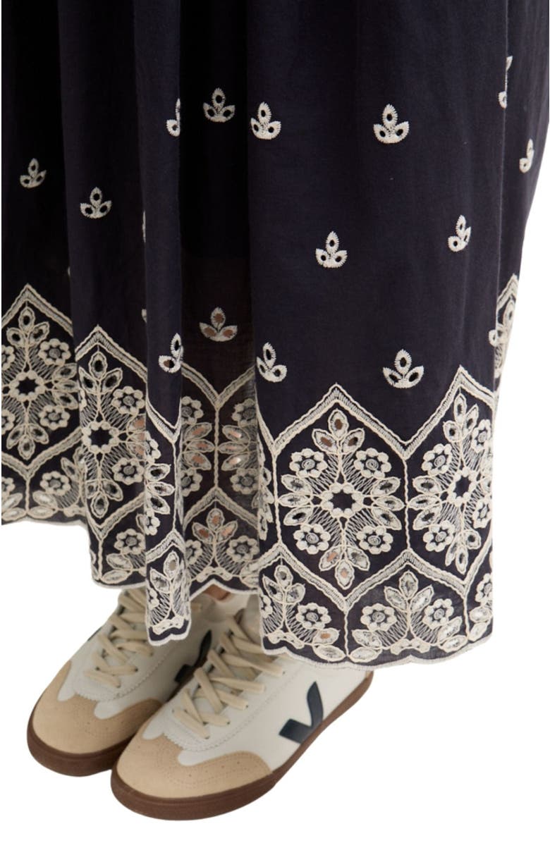 LILY AND LIONEL Cora Sleeveless Jersey Bodice Embroidered Midi Dress, Alternate, color, Navy