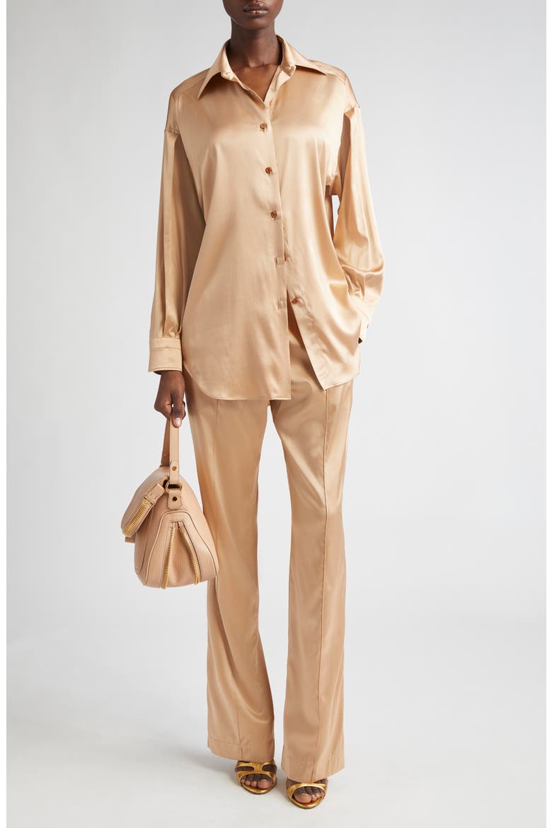 Relaxed Fit Stretch Silk Satin Blouse, Alternate, color, PALE BEIGE