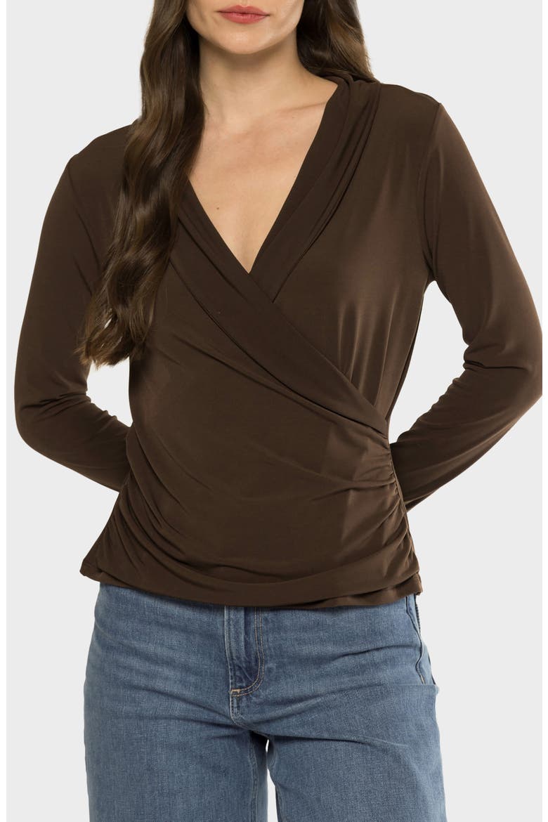 Prescott Draped Long Sleeve Top, Main, color, BROWN