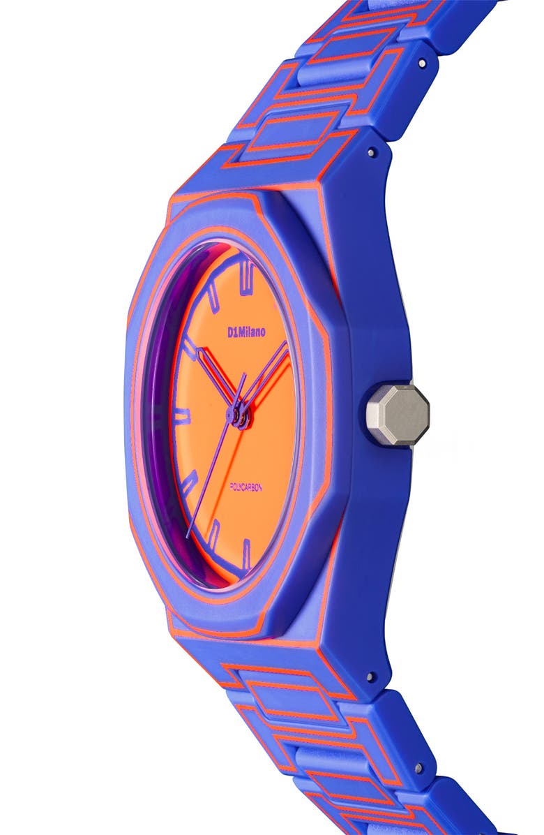 D1 Milano Electricclash Polycarbon Bracelet Watch, 37mm, Alternate, color, Blue-Orange