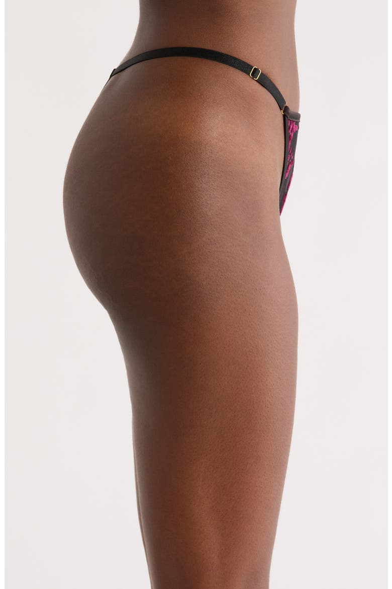 Floral Flocked G-String, Alternate, color, BLACK-BOYSENBERRY