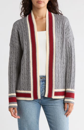 Vigoss Tipped Open Front Cable Cardigan In Gray