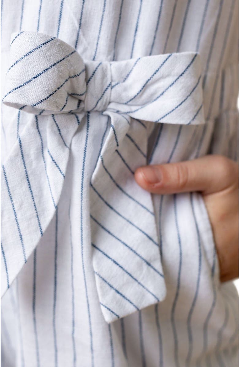 Hope & Henry Girls' Linen Collared Button Front Romper, Toddler, Alternate, color, White Court Pinstripe