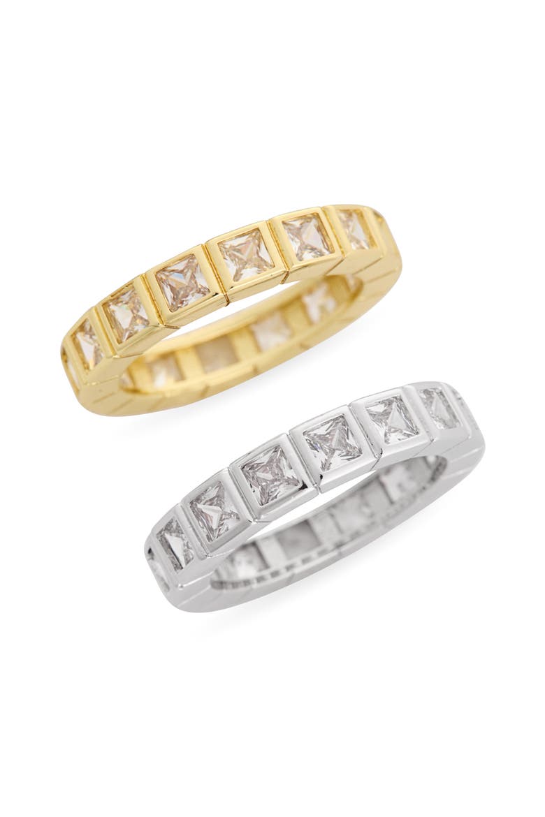 2-Piece Square CZ Eternity Ring Set, Main, color, CLEAR- GOLD- SILVER