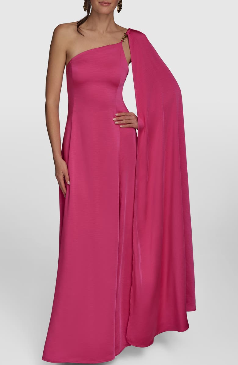 Donna Karan New York One-Shoulder Cape Detail Gown, Main, color, Audacious