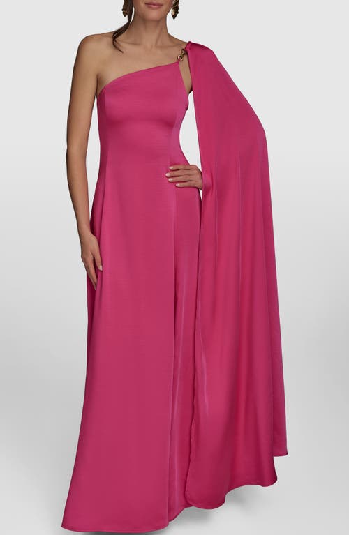Shop Donna Karan New York One-shoulder Cape Detail Gown In Audacious