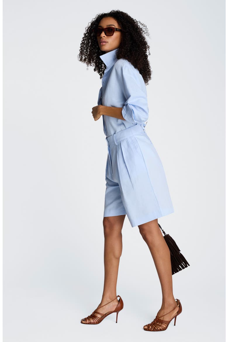 Long Linen Blend Button-Up Shirt, Alternate, color, BLUE DAWN