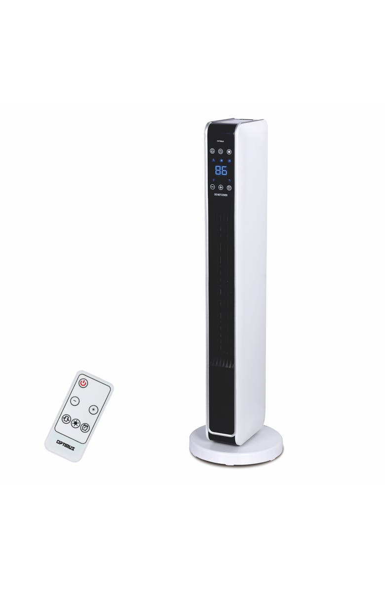 Optimus 29 in. Oscillating Tower Heater w/ Digital Temperature Readout & Remote, Main, color, White