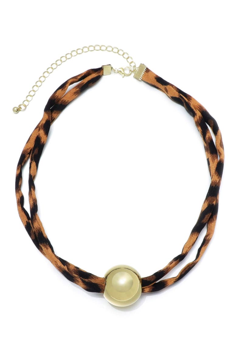 Ball Pendant Leopard Print Necklace, Main, color, BROWN/ GOLD