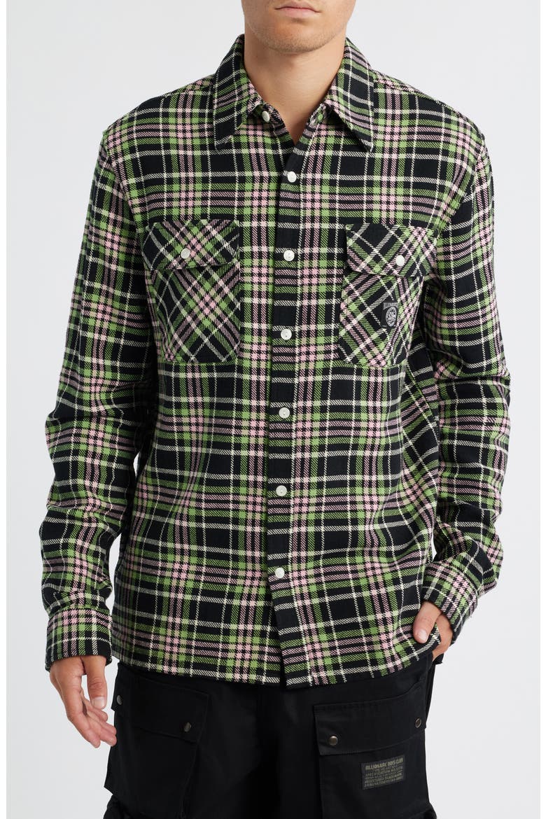 BB Club Plaid Button-Up Shirt, Main, color, BLACK