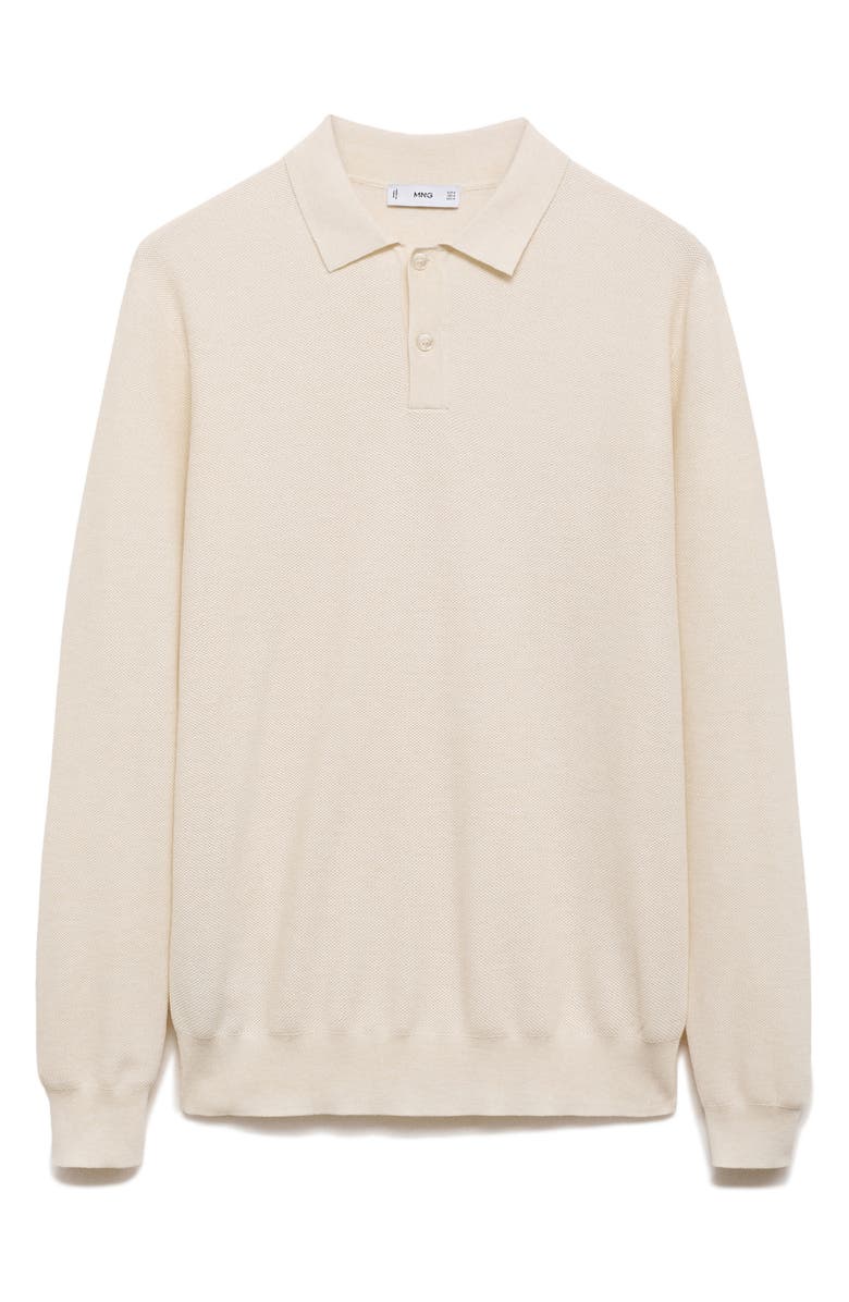 MANGO Long Sleeve Mesh Polo, Alternate, color, Off White