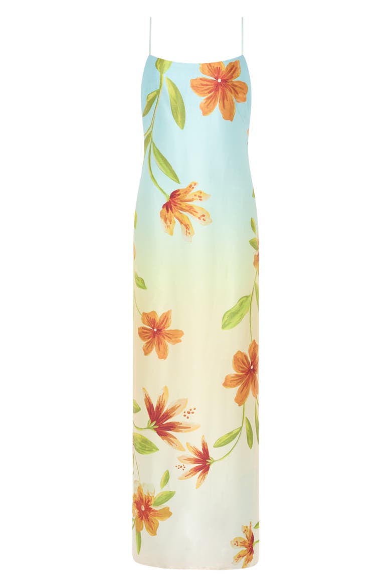 Lily Floral Print Sleeveless Satin Maxi Dress, Alternate, color, YELLOW MULTI
