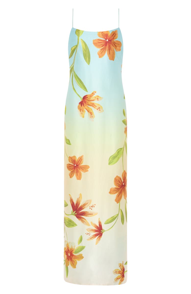 Milly Lily Floral Print Sleeveless Satin Maxi Dress, Alternate, color, Yellow Multi
