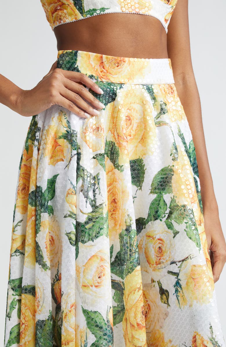 Dolce&Gabbana Rose Print Sequin A-Line Skirt, Alternate, color, 