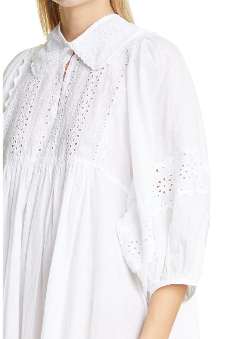 Broderie Anglaise Minidress with Removable Collar, Alternate, color, WHITE