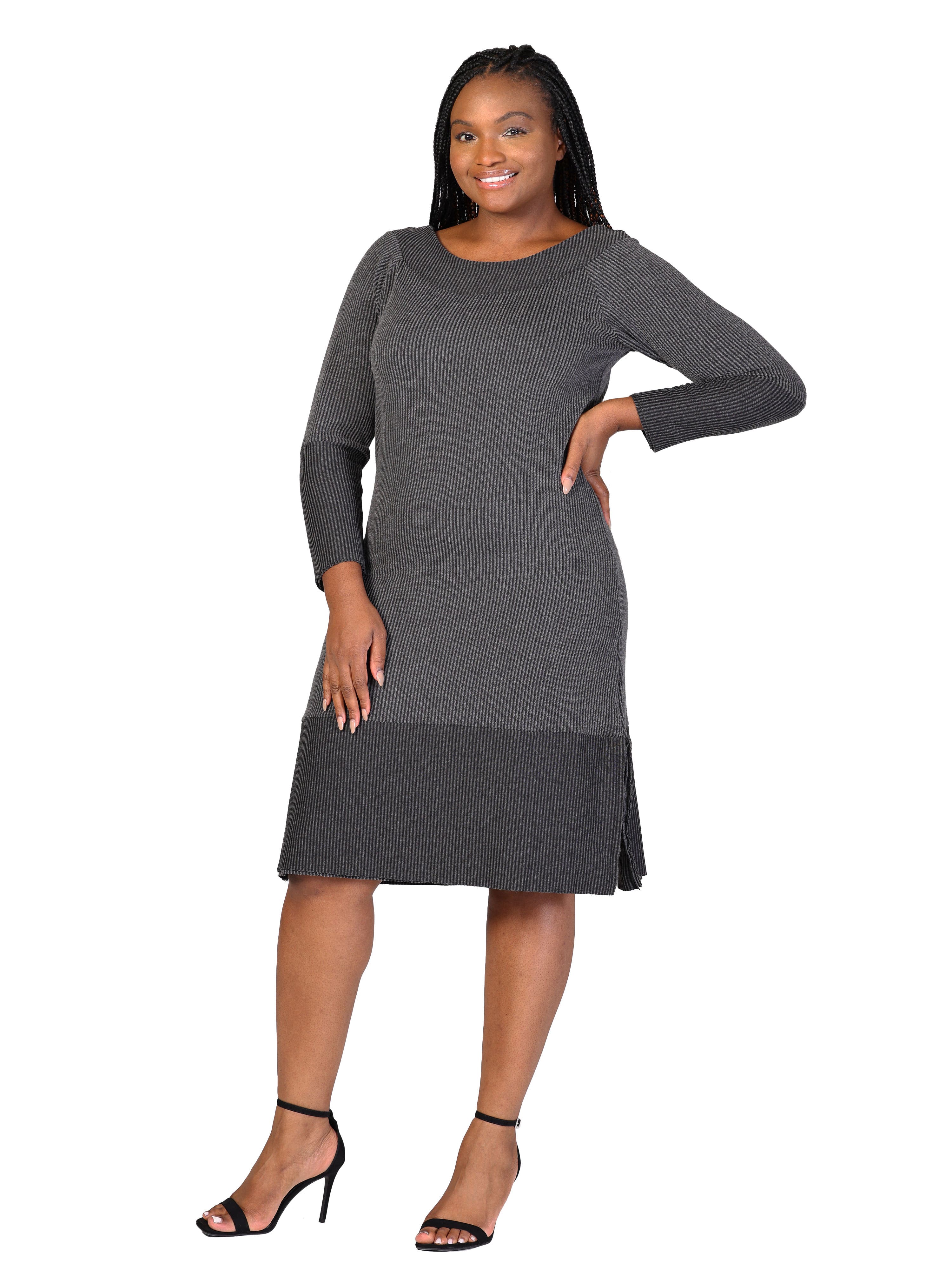 Ribbed Knit Long Sleeve Split Hem Sweater Dress - image 2