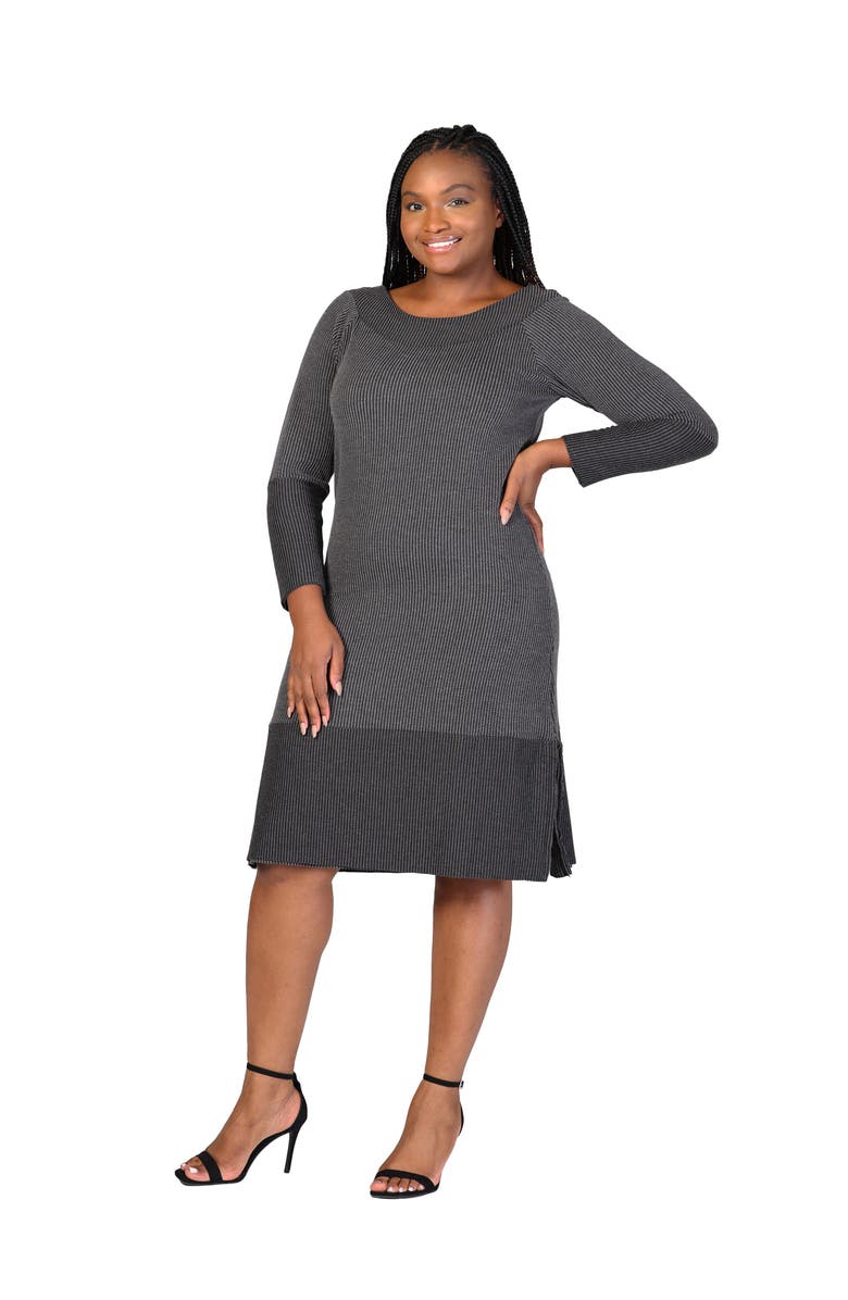 24seven Comfort Apparel Ribbed Knit Long Sleeve Split Hem Sweater Dress, Alternate, color, 