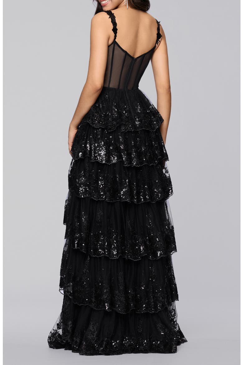 Sequin Layered Ruffle Ballgown, Alternate, color, BLACK