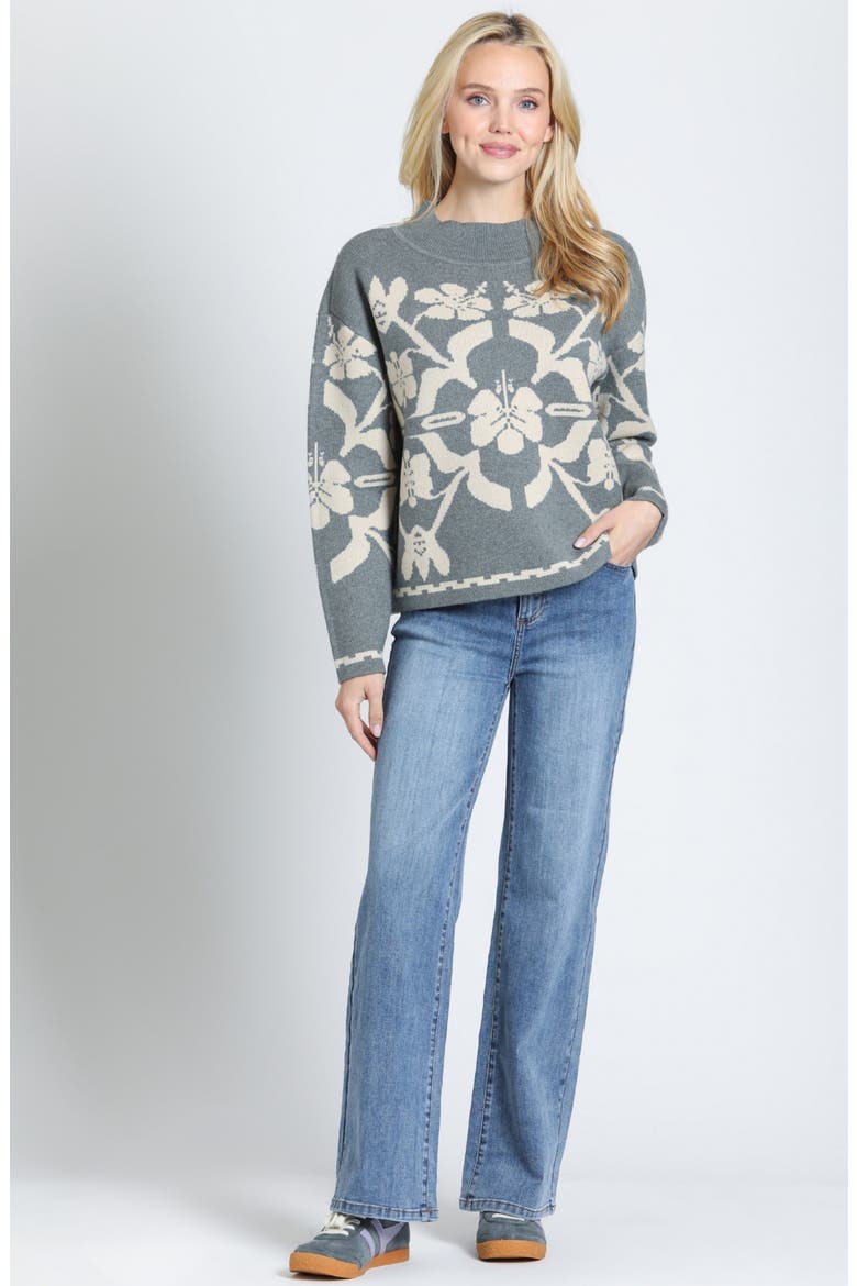Floral Mock Neck Sweater, Alternate, color, STONE/OATMEAL