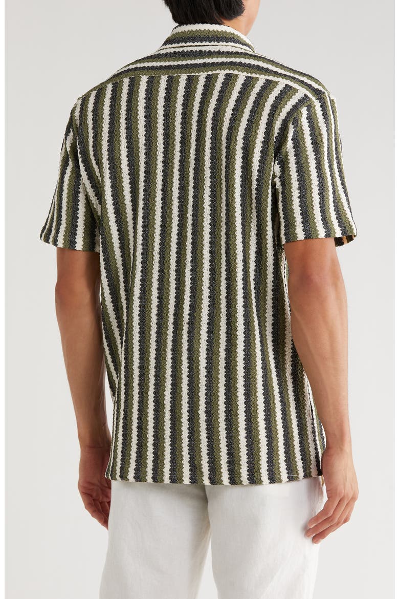 Stripe Knit Short Sleeve Button-Up Shirt, Alternate, color, GREEN