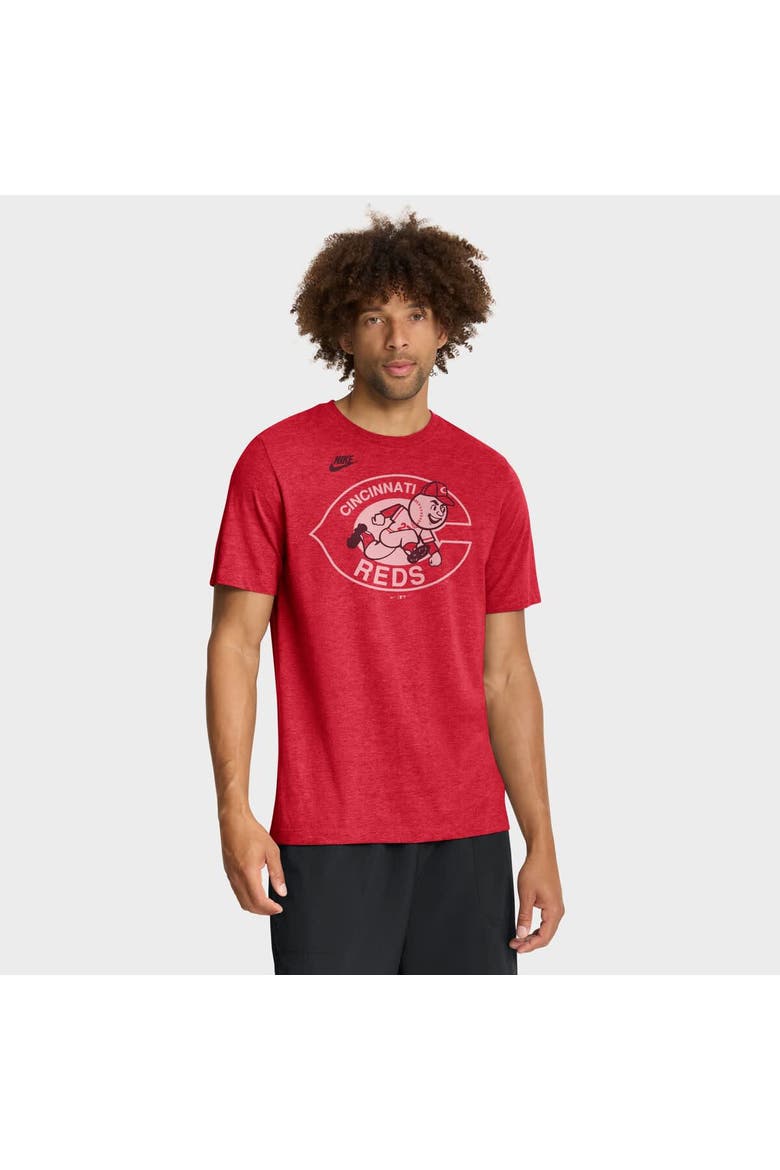 Men's Nike Heather Red Cincinnati Reds Cooperstown Logo Tri-Blend T-Shirt, Main, color, Heather Red