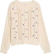 Lucky Brand Floral Embroidered Cotton Blend Sweater