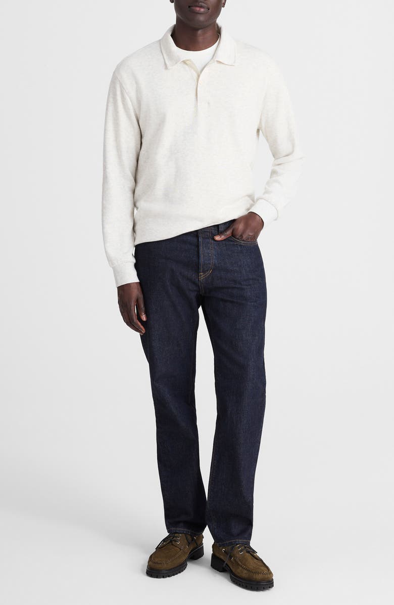 Madewell French Rib Long Sleeve Polo, Alternate, color, Heather Vintage Ivory