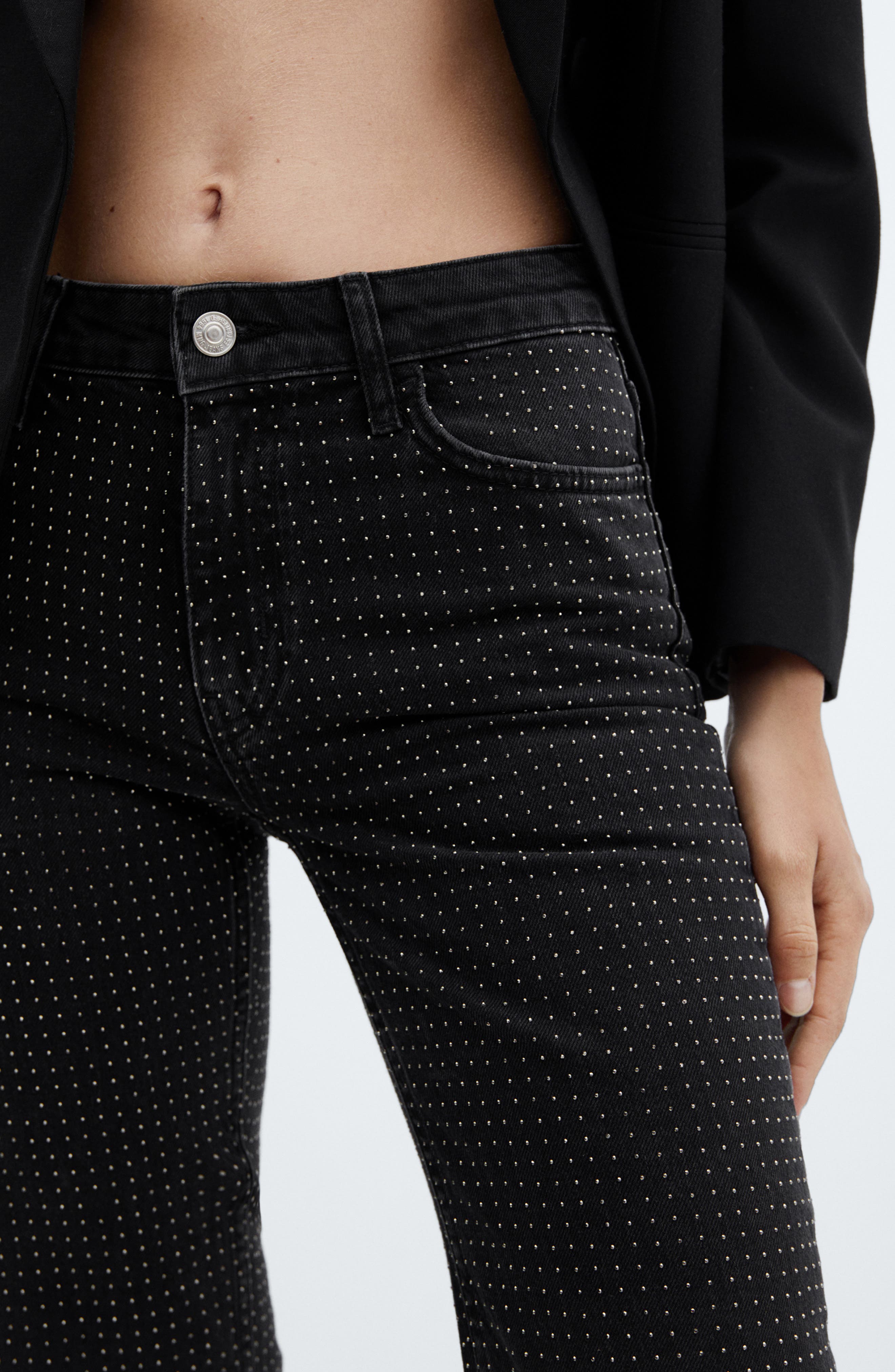 MANGO Strass Rhinestone Ankle Straight Leg Jeans (Women) | Nordstrom