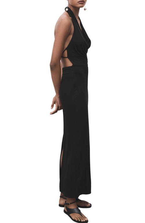 Mango Draped Cowl Neck Halter Dress In Black
