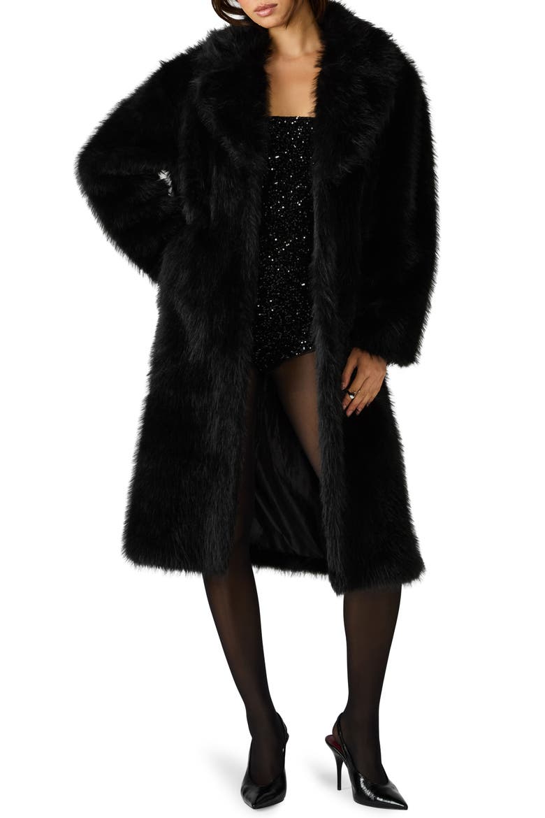 Larkin Faux Fur Coat, Main, color, BLACK