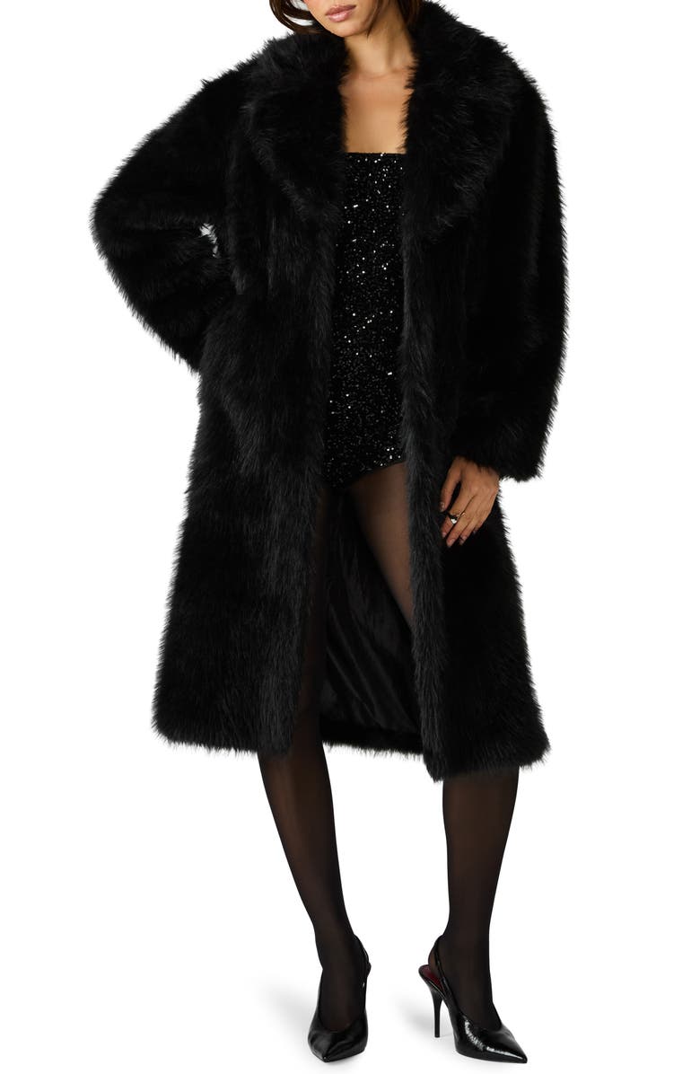Steve Madden Larkin Faux Fur Coat, Main, color, Black
