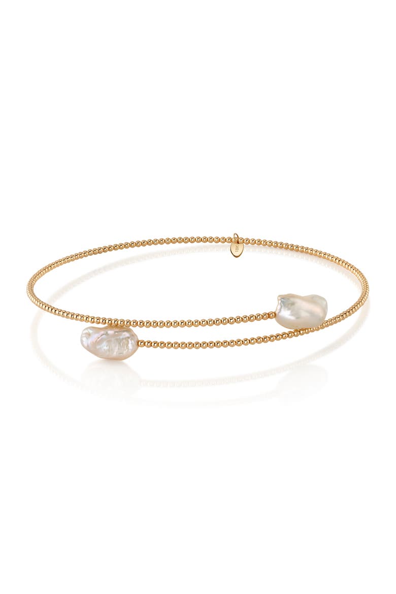 14K Gold White Baroque Freshwater Pearl Beaded Bangle Mira Necklace, Alternate, color, Yellow Gold