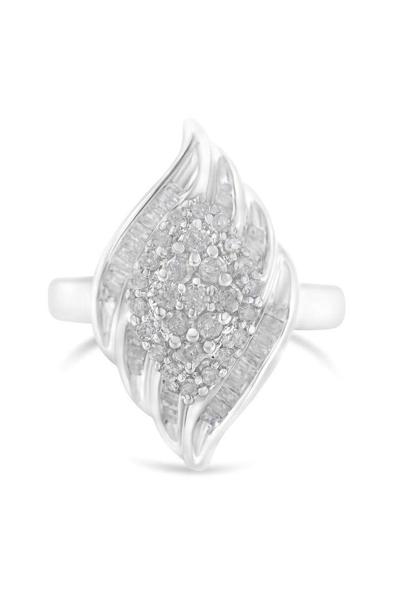 Silver 3/4 Cttw Diamond Stair-Stepped Cluster Waterfall Cocktail Ring, Main, color, Silver