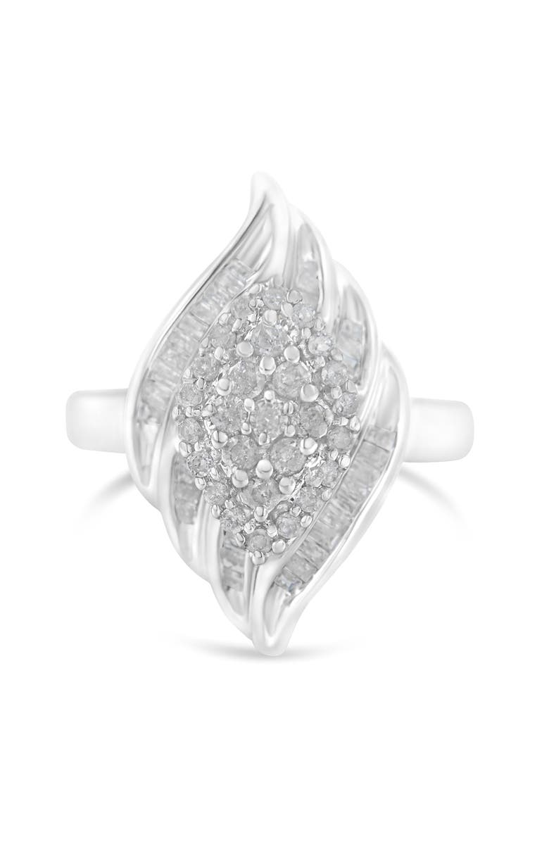 Haus of Brilliance Silver 3/4 Cttw Diamond Stair-Stepped Cluster Waterfall Cocktail Ring, Main, color, Silver