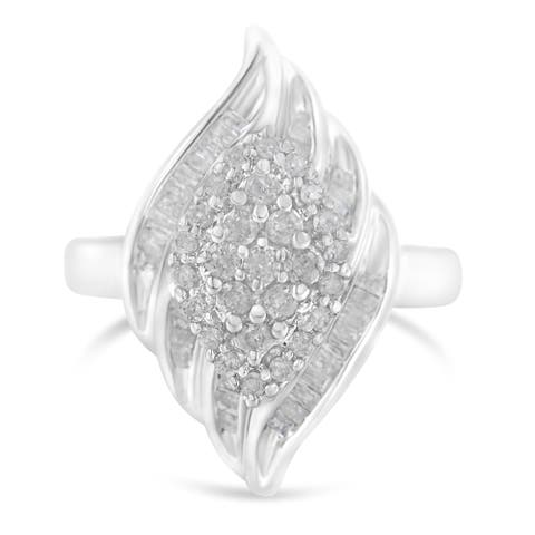 Silver 3/4 Cttw Diamond Stair-Stepped Cluster Waterfall Cocktail Ring