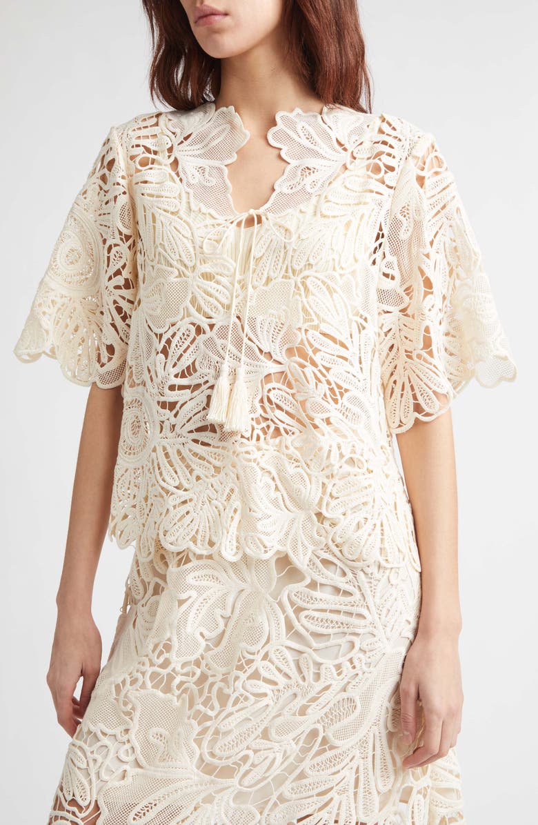 Ulla Johnson Dua Sheer Lace Top, Alternate, color, Chalk