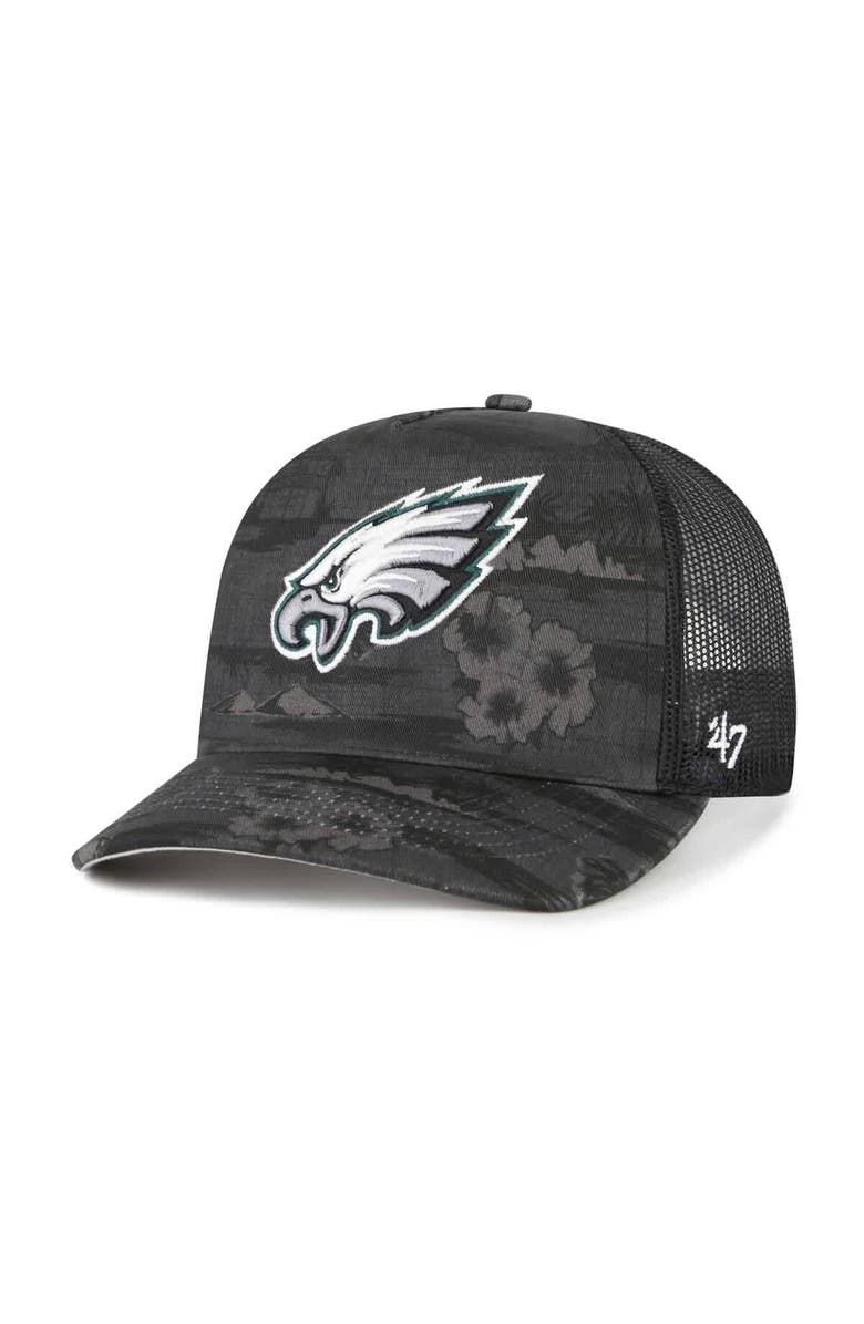 '47 Men's '47 Black Philadelphia Eagles Fiji Trucker Adjustable Hat, Main, color,