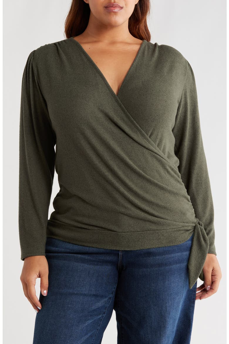 Wrap Front Side Tie Knit Top, Main, color, OLIVE