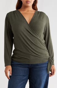 Loveappella Wrap Front Side Tie Knit Top
