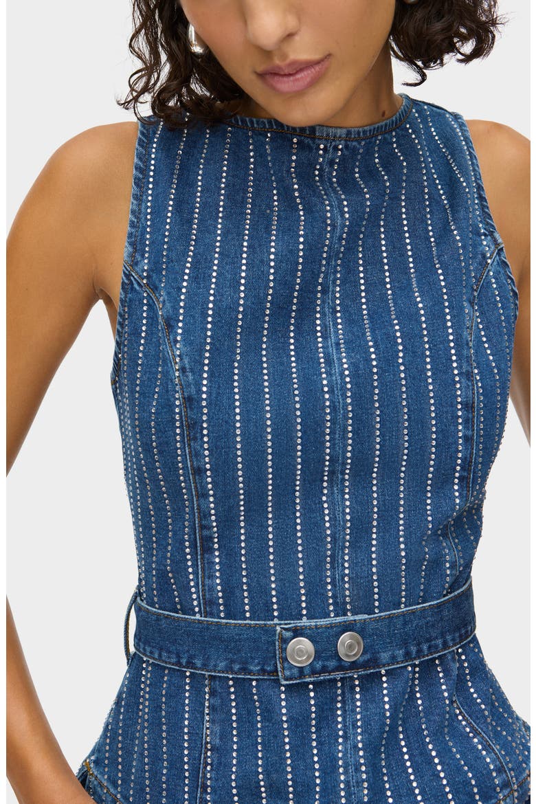 Trish Dimante Belted Denim Peplum, Alternate, color, MID BLUE