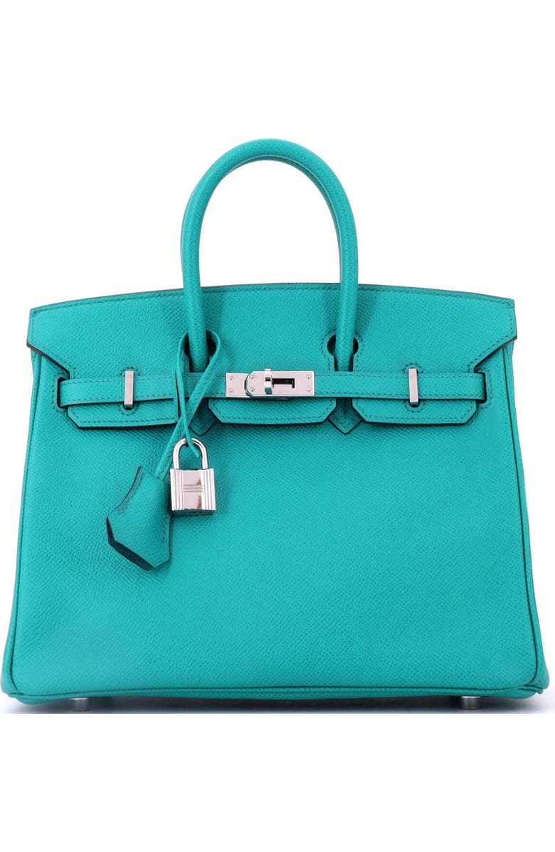 Pre-Owned Hermes Birkin Handbag Blue Epsom with Palladium Hardware 25, Main, color, Bleu Paon