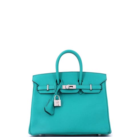 Birkin Handbag Blue Epsom with Palladium Hardware 25