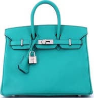 Pre-Owned Hermes Birkin Handbag Blue Epsom with Palladium Hardware 25