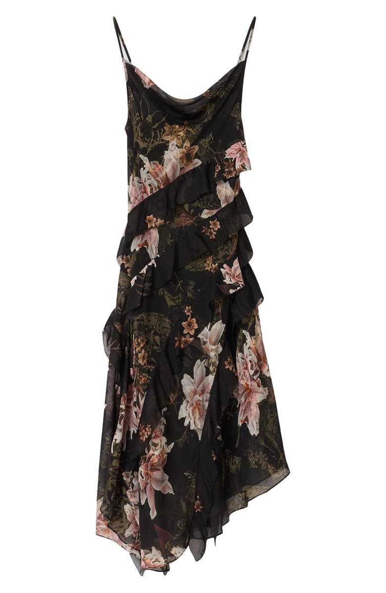 AllSaints Ruth Floral Print Slipdress, Alternate, color, Crystal Black