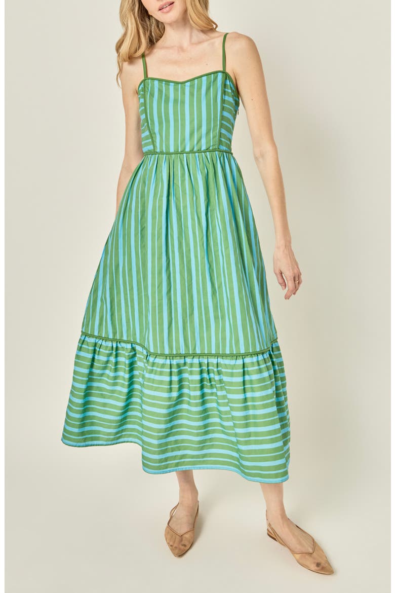 Striped Cotton Maxi Dress, Alternate, color, GREEN/ BLUE STRIPE