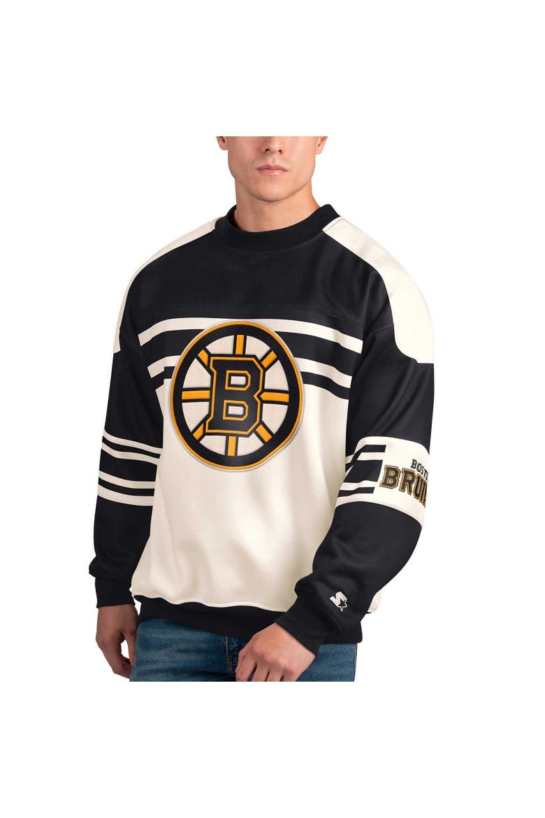 Men's Starter White Boston Bruins Defense Fleece Crewneck Pullover Sweatshirt, Main, color, White