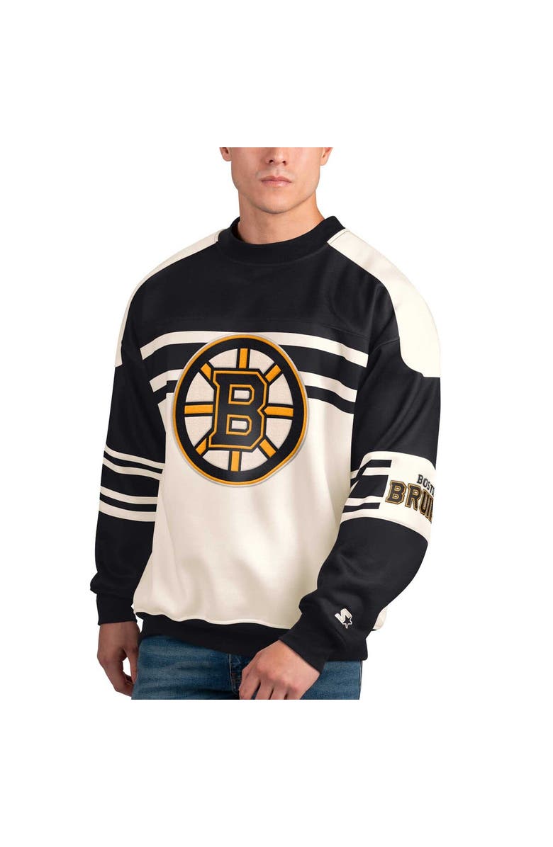 STARTER Men's Starter White Boston Bruins Defense Fleece Crewneck Pullover Sweatshirt, Main, color, White