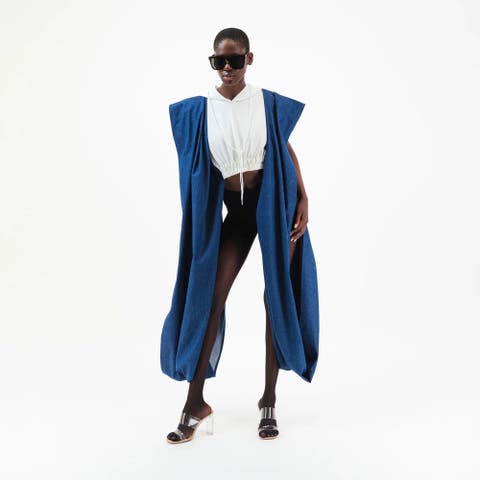 Denim Agbada Sleeves Cropped Hoodie