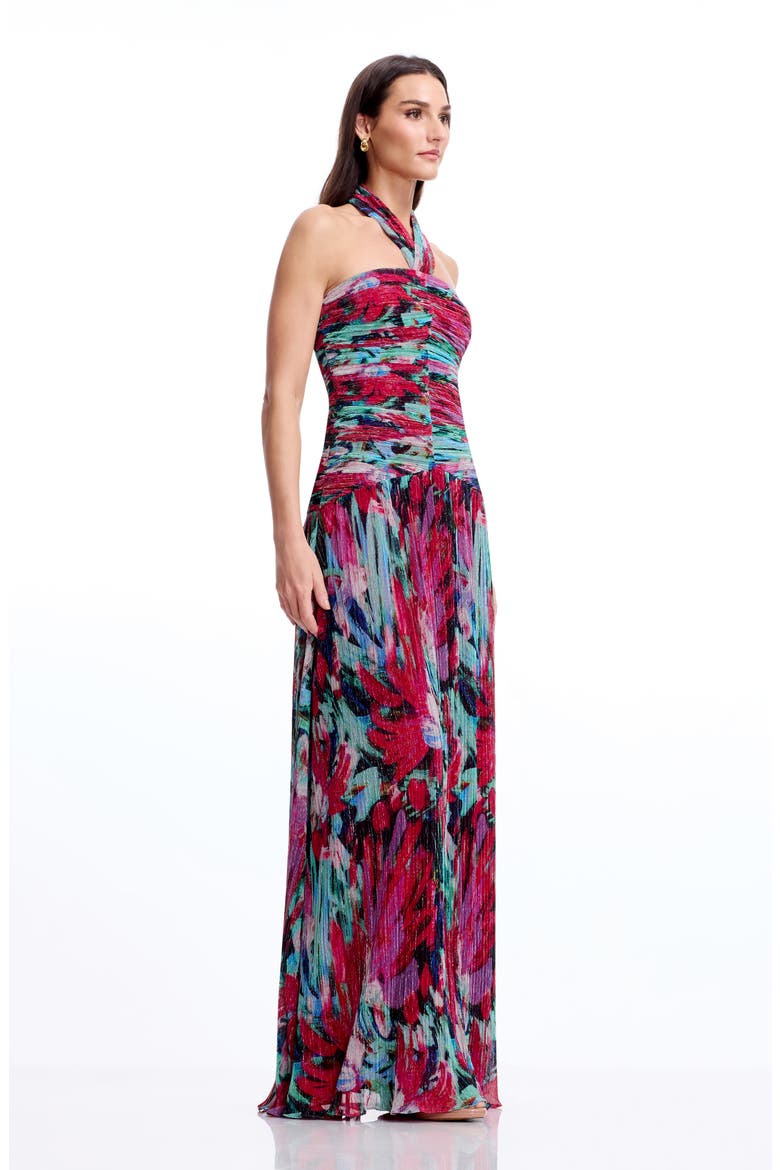 Lillian Floral Metallic Halter Gown, Alternate, color, BRIGHT FUCHSIA MULTI